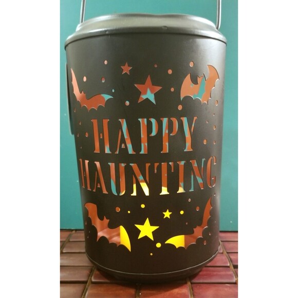 Happy Haunting Halloween LED Flickering Candle Lantern 9"x"6" Diameter •New• - Picture 3 of 6